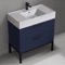 Blue Bathroom Vanity With Marble Design Sink, Modern, Free Standing, 32
